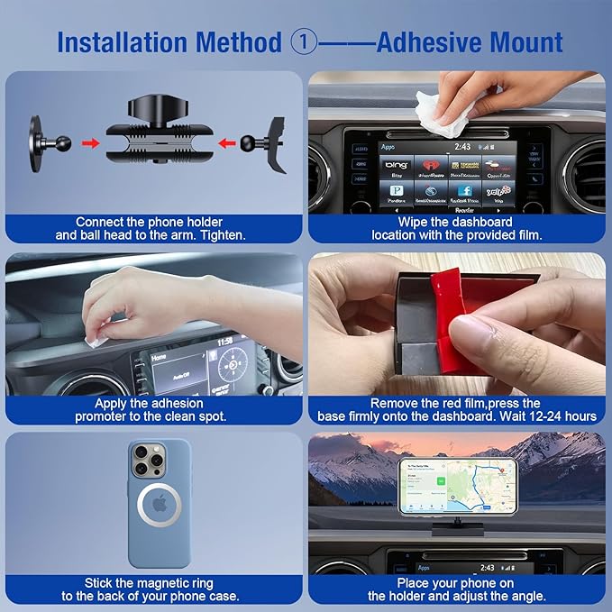 Dash Magentic Phone Holder for Toyota Tacoma 2016 2017 2018 2019 2020 2021 2022 2023, 3rd Gen Tacoma Dashboard Clip Cell Phone Cradles Adjustable Phone Stand Phone Mount Fit for All Smartphone