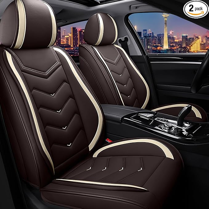 CTDS Car Seat Covers for Hyundai Kona 2018-2026, Stylish Sport Seat Cover, Premium Nappa Leather Car Seat Cover. Automobile Seat Covers Sets.(Standard 2 Seats/Coffee Color)