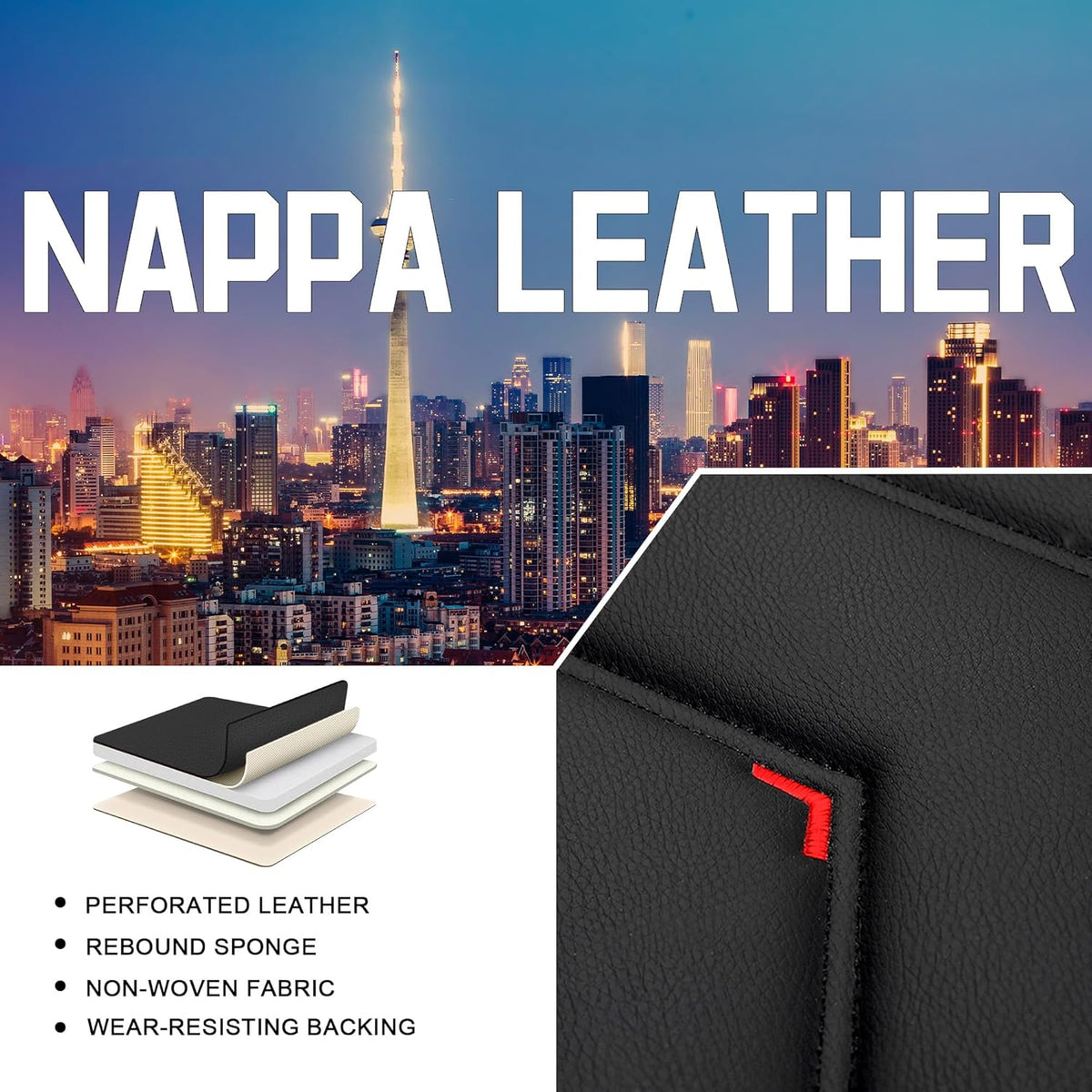 Car Seat Covers for Chrysler Pacifica 2004-2025, Stylish Sport Seat Cover, Premium Nappa Leather Car Seat Cover. Automobile Seat Covers Sets.(Standard 2 Seats/Black Red)