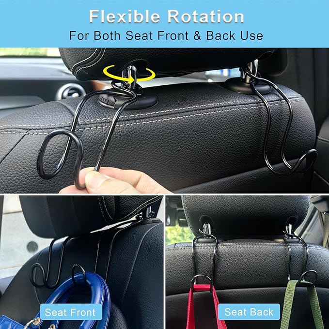 Car Headrest Hooks 4 Pack Universal Purse Holder for SUV Truck Interior Accessories for Women Men Heavy Duty Car Seat Back Storage Organizers Automotive Travel Essentials Auto Stuff (4 * Large Size)
