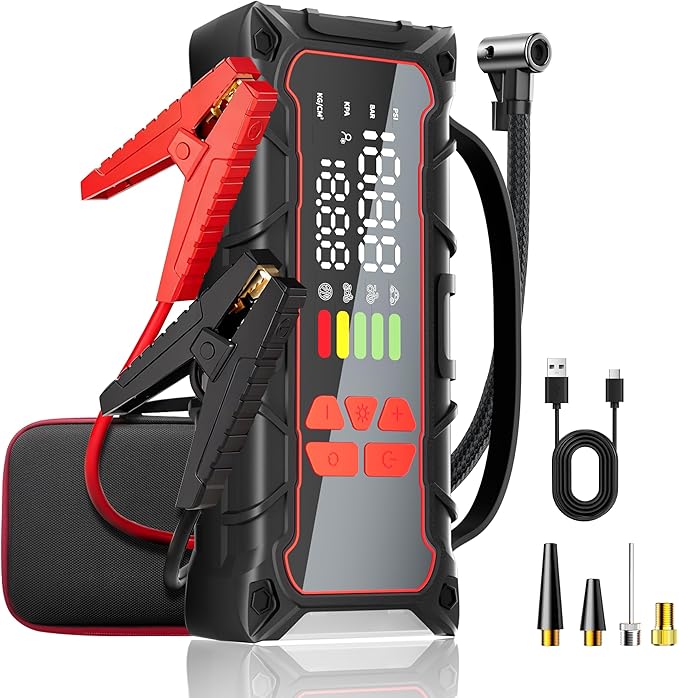 5000A Car Battery Jump Starter with Air Compressor 160PSI, Car Battery Charger 7.0L Gas/6.0L Diesel, Jumper Box for Car Battery with Tire Inflator & Power Bank& Jumper Cables, Mother's Day