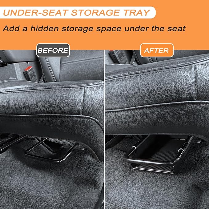 Front Under Seat Storage Organizer Tray Compatible with Jeep Wrangler JL/JLU 2018-2022 2023 2024 2025 2026 and Jeep Gladiator JT Truck 2020-2023 2024 2025 2026 Hidden Accessories （Patented Design）