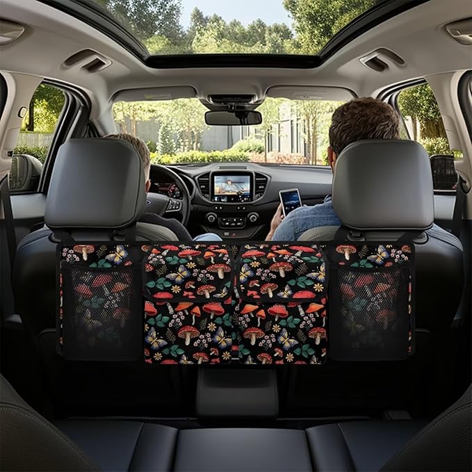Mushroom Car Trunk Organizer Foldable Auto Backseat Storage Bag with 4 Pockets Hanging Auto Accessories Suitable Most Sedans SUVs Trucks Vans