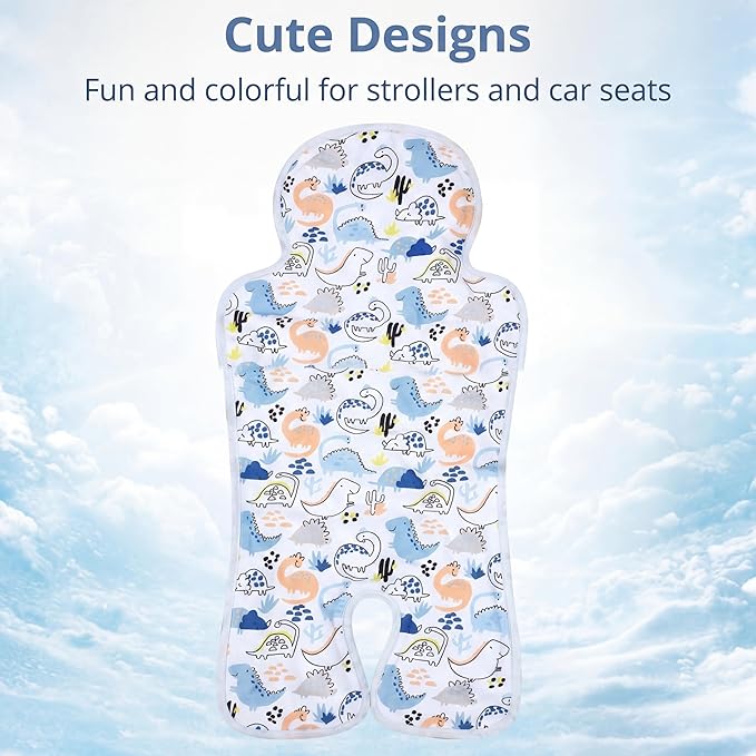 Pinkunn Gel Car Seat Baby Cooling Pad for Summer Breathable Stroller Cooler Pad Multifunctional Carseat Cooling Mat for Baby Child Dining Chair Safety Seat Stroller(Blue,Dinosaur)