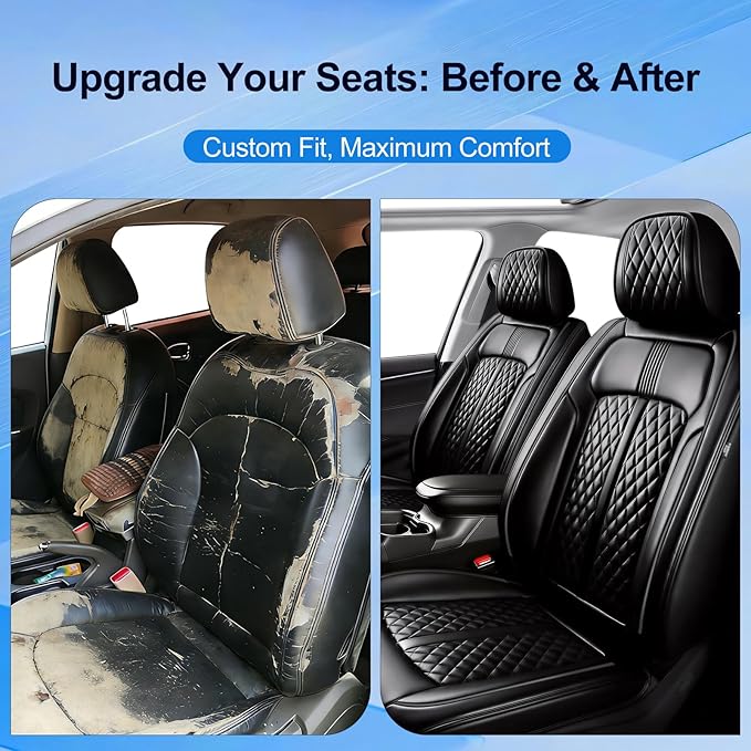 Fit Trax Car Seat Covers for Chevrolet/Chevy Trax 2015-2026 - Luxury Full Coverage Leather, Waterproof & All Weather Seat Cushion Protector, Airbag Compatible, Full Set, Black