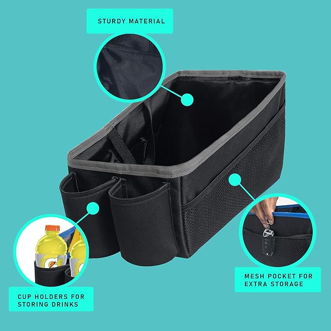 FH Group E-Z Travel Multi-Use Car Organizer with Cup Holders | Back Seat Storage Gray
