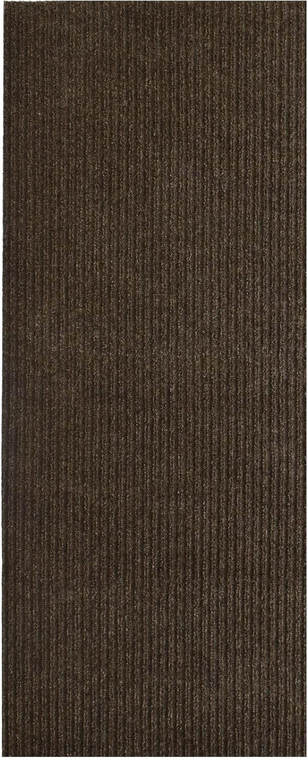 iCustomRug Spartan Weather Warrior Indoor/Outdoor Utility Ribbed Carpet Runner with Non-Slip Thermoplastic Rubber Backing, 3ft X 9ft in Brown
