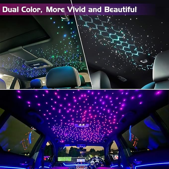 ATOKEE 32W Dual Color Starlight Headliner Kit, Sound Activated Fiber Optic Star Roof Lights with APP/Remote Control, 800pcs 0.03in 9.8ft
