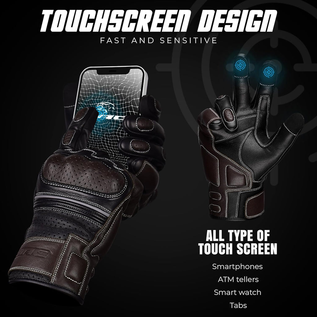 J.A.G. Motorcycle Gloves - Premium Leather Perforated Motorcycle Gloves for Men with Knuckle Protection | Touchscreen Motorbike Riding Gloves