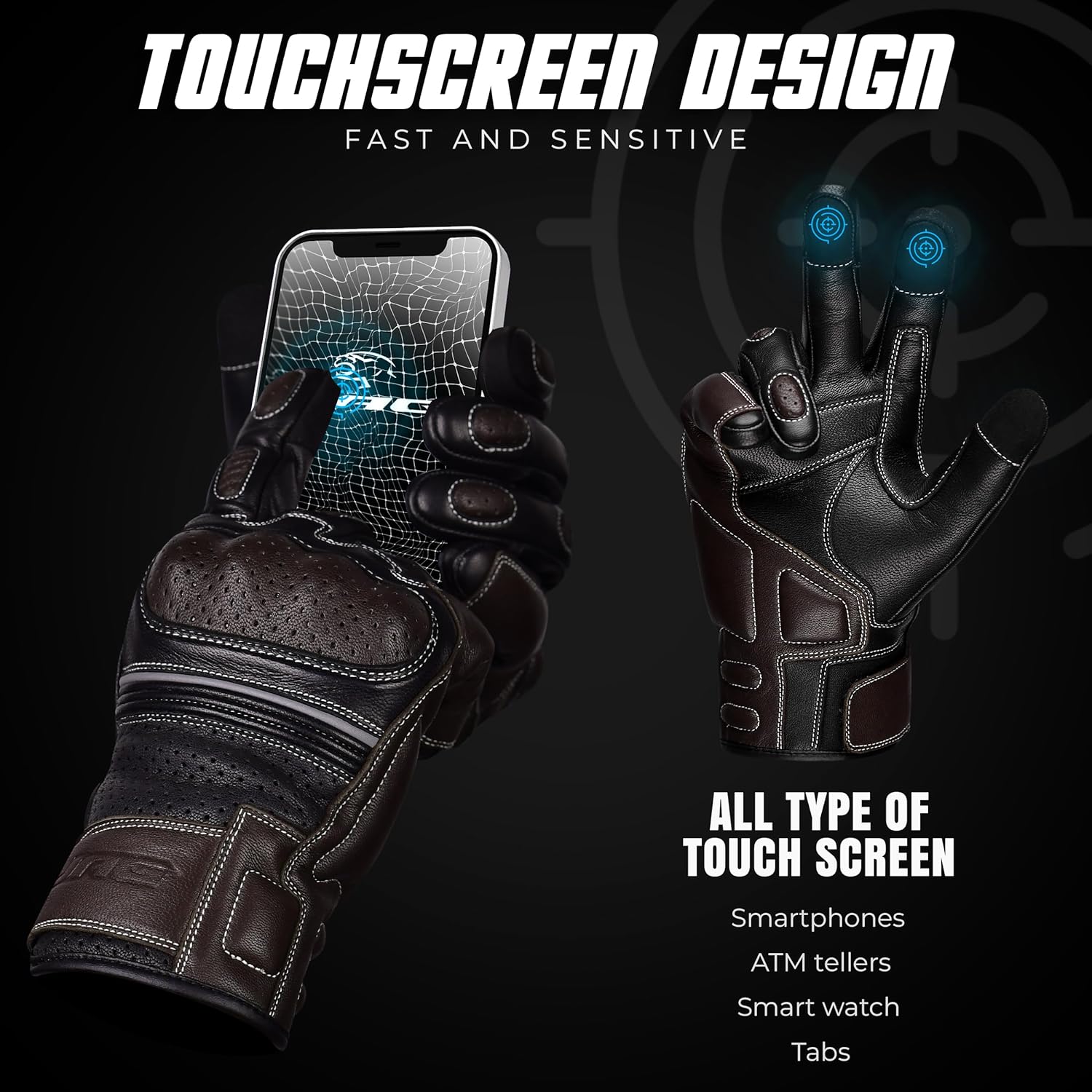 J.A.G. Motorcycle Gloves - Premium Leather Perforated Motorcycle Gloves for Men with Knuckle Protection | Touchscreen Motorbike Riding Gloves