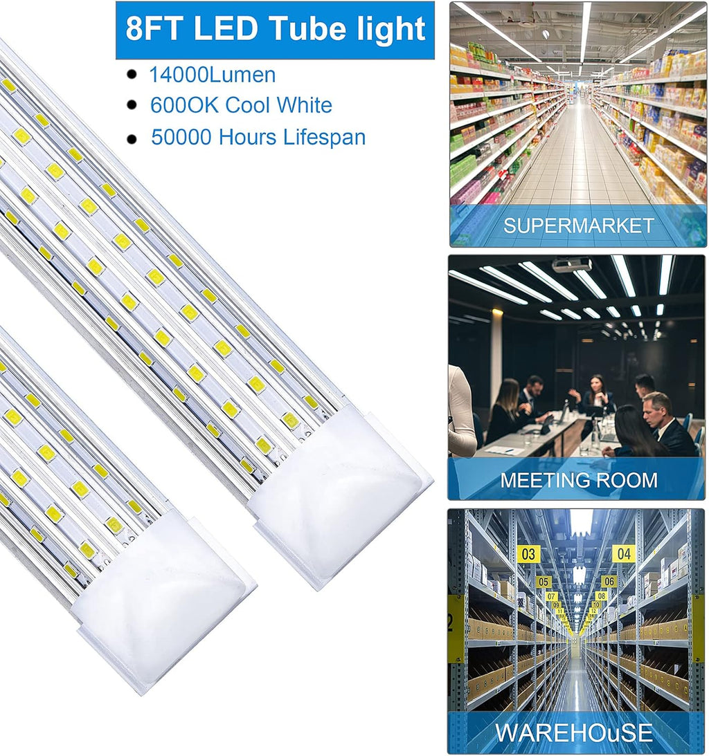 (6-Pack, 8FT LED Shop Light, U Shape Integrated T8 LED Tube Light,18800LM, 144W, 6000K Cold Light, 8 Foot Linkable Shop Lights W/Built-in ON/Off Switch for Warehouse, Workshop