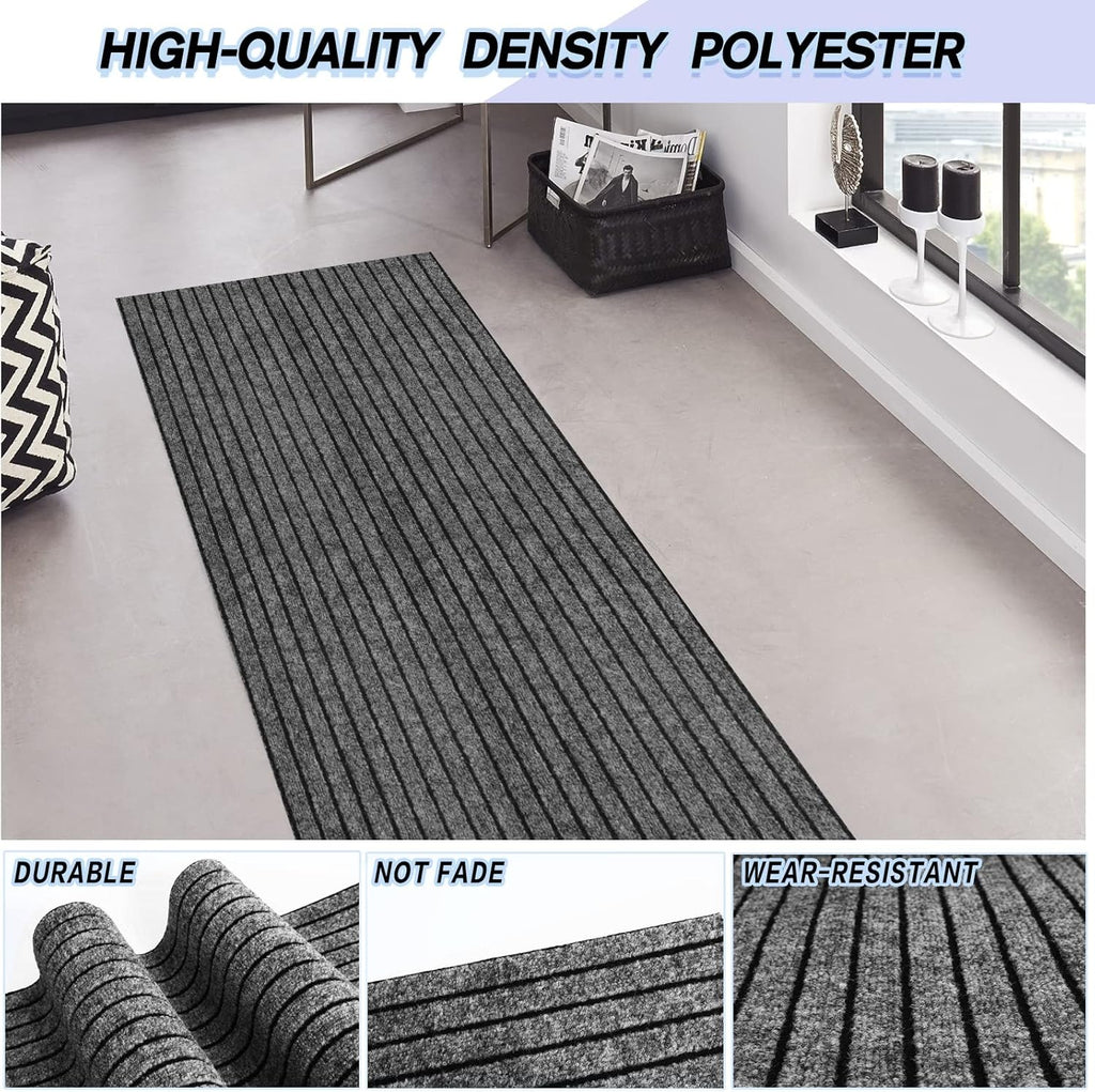 Custom Size Backed Non-Slip Area Rugs Runner, Easy Clean, Waterproof Runner Rugs for Hallway Entryway, Kitchen, Laundry, 3FT x 15FT, Gray Stripe