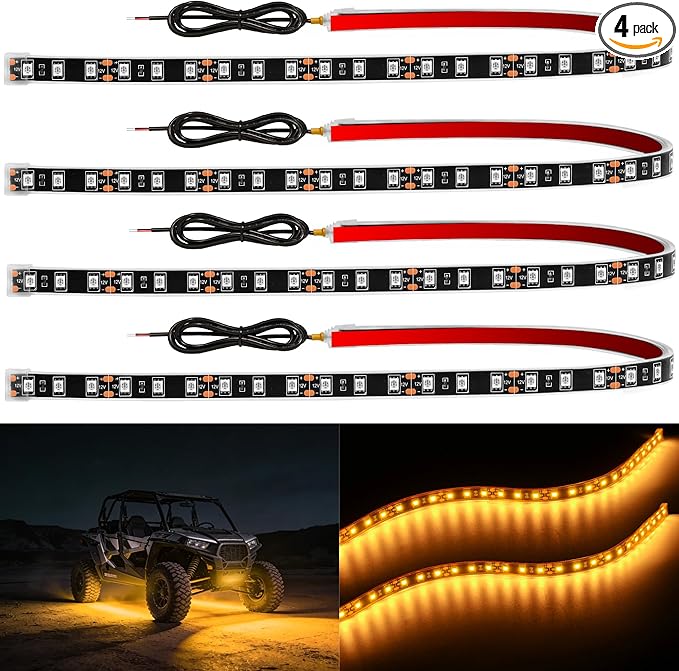 YM E-Bright 4Pcs Led Strip Lights for Car, 24inch Waterproof IP68 Car Underglow Strip Lights Decoration 36SMD 12V Led Interior Exterior Lights Strip for Cars Motorcycles Truck Golf Cart Boat - Yellow
