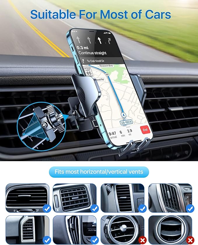 andobil 2026 Upgraded Car Phone Holder Mount, Military-Grade Phone Holders for Your Car Vent Stable Metal Clip Universal 360° Cell Phone Car Mount for iPhone 17 Pro Max 16/15/14/13/12/ Samsung, Purple