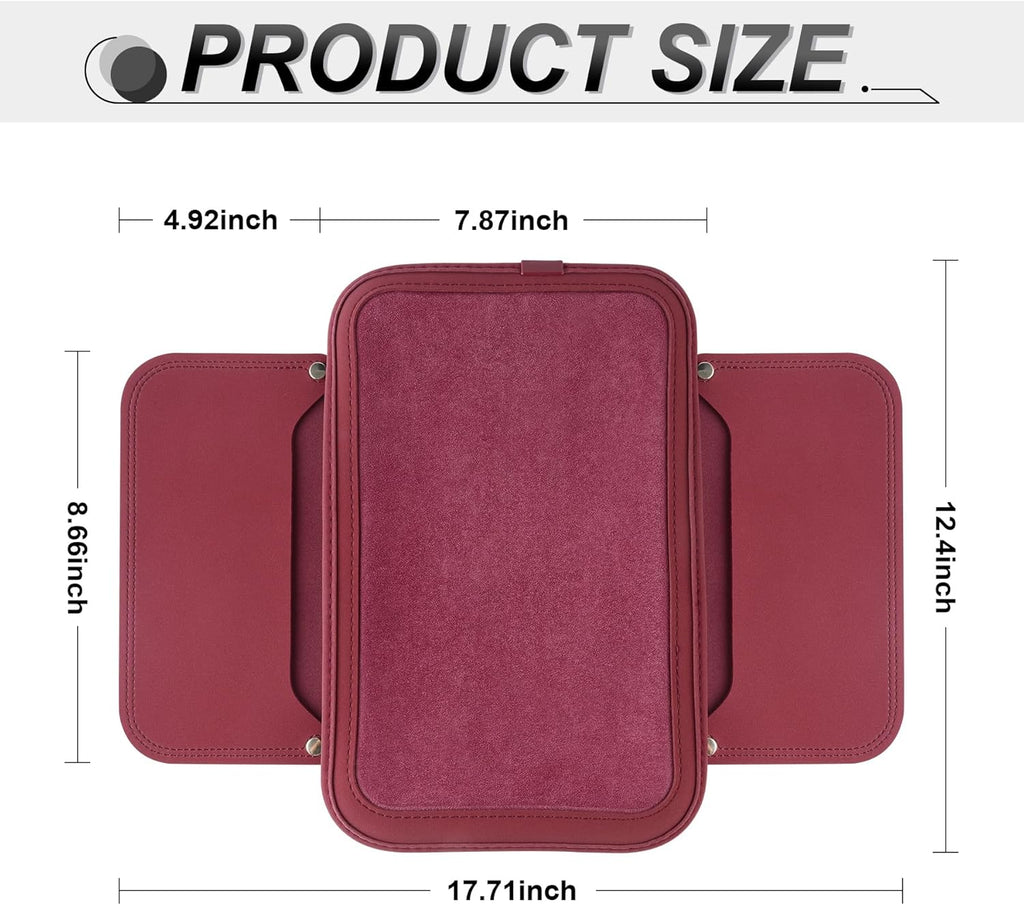 SINGARO Car Leather Center Console Cover with 2 Storage Bags, Universal Furry Fluffy Car Armrest Seat Box Pad, Comfortable Car Interior Accessories, Fits for Most Vehicles (Red)
