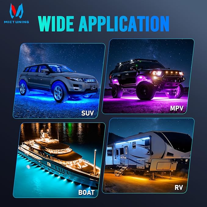 MICTUNING 2nd-Gen CM RGB Rock Lights - 12 Pods Waterproof Multicolor Neon Underglow Kit with Bluetooth App Control & Music Mode for Trucks Pickup UTV SUV ATV （2 Year Warranty）