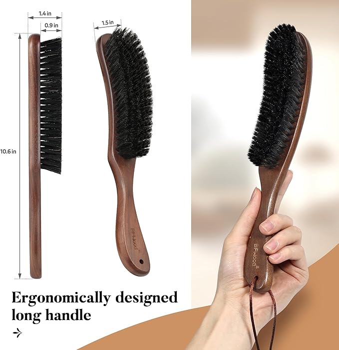 BFWood Clothes Brush, Boar Bristle Lint Brush for Suits, Cashmere, Wool, Velvet, Suede and Pet Hair, Large Black Walnut Wood Handle