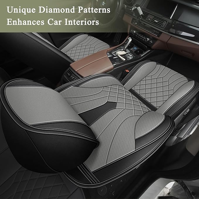 Full Set Car Seat Covers for Subaru Impreza 2012-2024 2025 2026: Breathable Perforated Leather Seat Cover (Black&Grey)