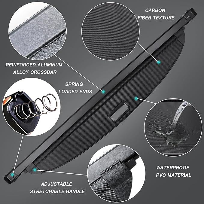 Cargo Cover for Crosstrek 2024 2025 2026 Accessories Retractable Trunk Cover Security Shielding Shade Cargo Luggage Cover Trunk Crosstrek Privacy Protection (Carbon Fiber Texture)