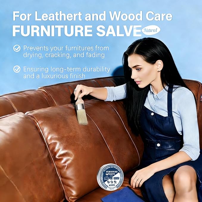 Leather & Furniture Repair Salve with Brush for Leather Wood, Original Leathers Recoloring Balm Wood Cleaner, Wood Polish Wax, Household Upholstery Maintenance Kit for Home, Sofa, Car Seats