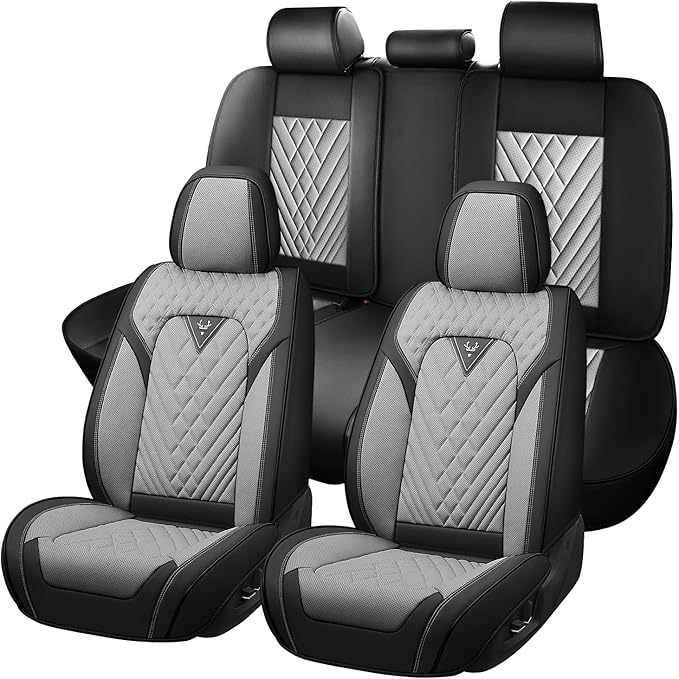 Truck Seat Covers for Ford F150 2009-2026, Waterproof Premium Leather Full Coverage Car Seat Cover, Muscle Sport Style Auto Interior Seat Cover Sets (Full Set/Black Gray)