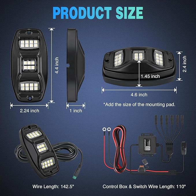 Nilight RGBW LED Rock Lights Kit, 6 Pods 22LED Wide Angle Remote & Bluetooth App Dual Control with Music Modes Multicolor Underglow Neon Wheel Well Light Fit for ATV UTV SUV Offroad Truck RZR Boat