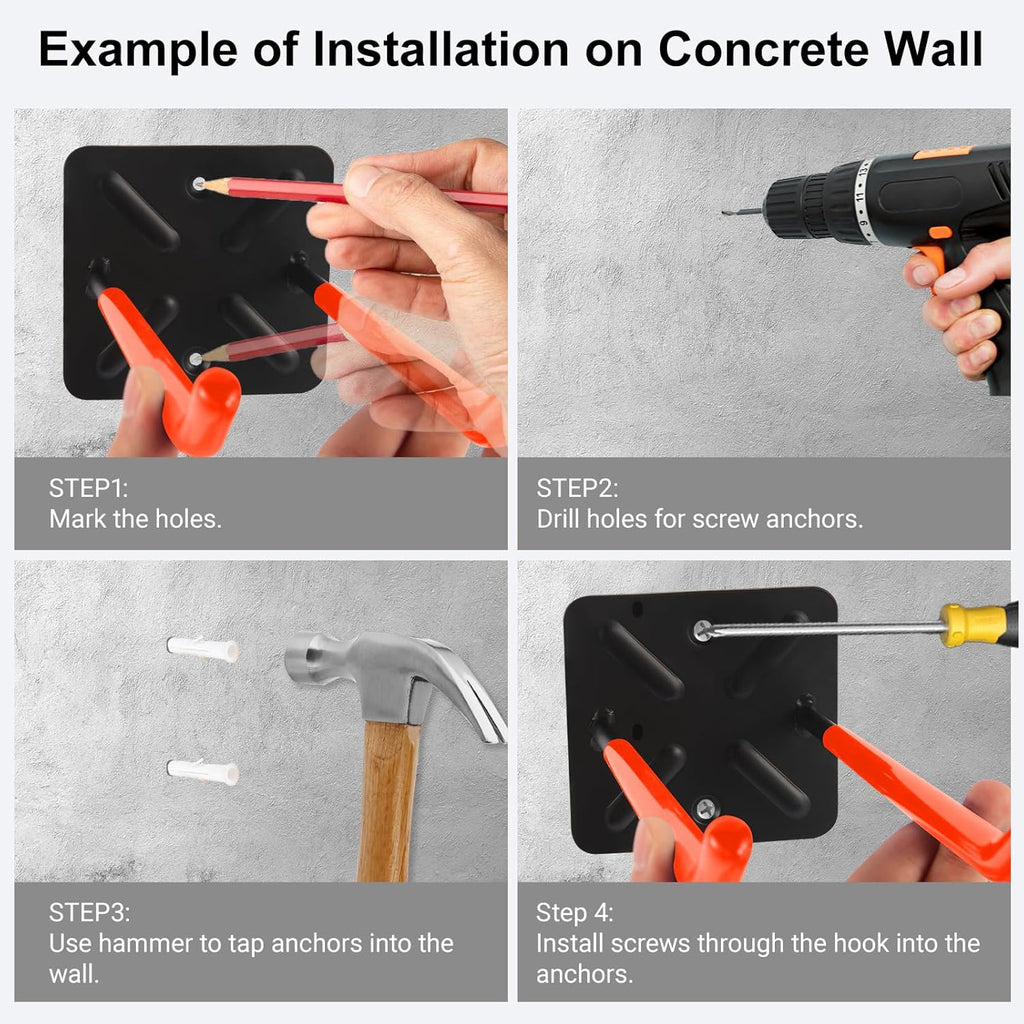 Steel Garage Storage Hooks Wall Tool Organizer, 12.4 Inch Garage Hook Heavy Duty Utility Storage Hangers Orange for Ladders, Chairs, Garden Tools, Set of 4