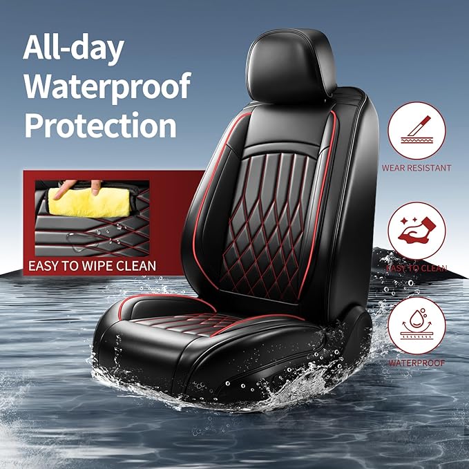 Fit Integra Car Seat Covers for Acura Integra 2023-2026 - Premium Leather, Waterproof, All-Weather, Airbag Compatible, Breathable, Seat Protectors, Only 2 Front seat Covers, Redline