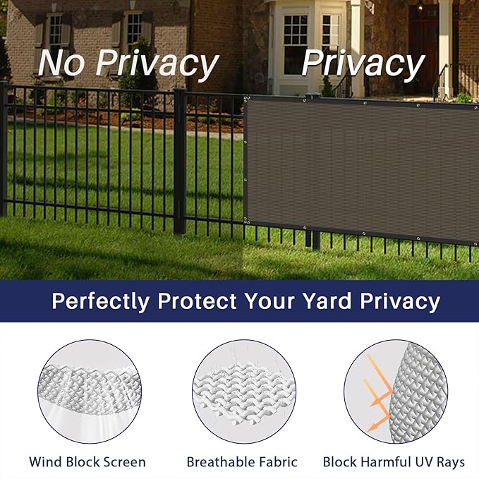 Windscreen4less Privacy Fence Screen 8' x 25' Heavy Duty Windscreen Fencing Mesh Fabric Shade Net Cover for Outdoor Wall Garden Yard Pool Deck, Brown