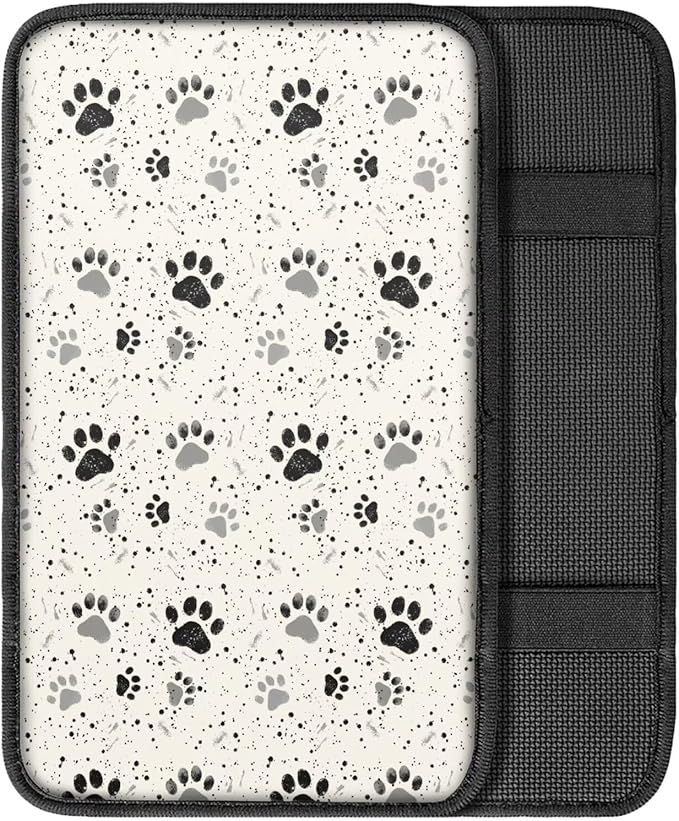 UNICEU Grey Black Dog Paw Car Center Console Cushion Pads Universal Fit Automotive Armrest Seat Box Covers Sot Comfort Car Interior Accessories for Women Men,Scratch Resistant Armrest Pads