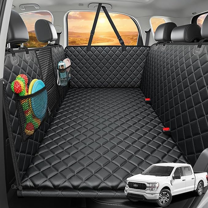 URPOWER 2026 Upgraded Back Seat Extender for Dogs - Large Hard Bottom Dog Car Seat Cover Holds 550lbs, Waterproof Dog Hammock Pet Bed with High-Density Foam Non-Slip Backseat Protector