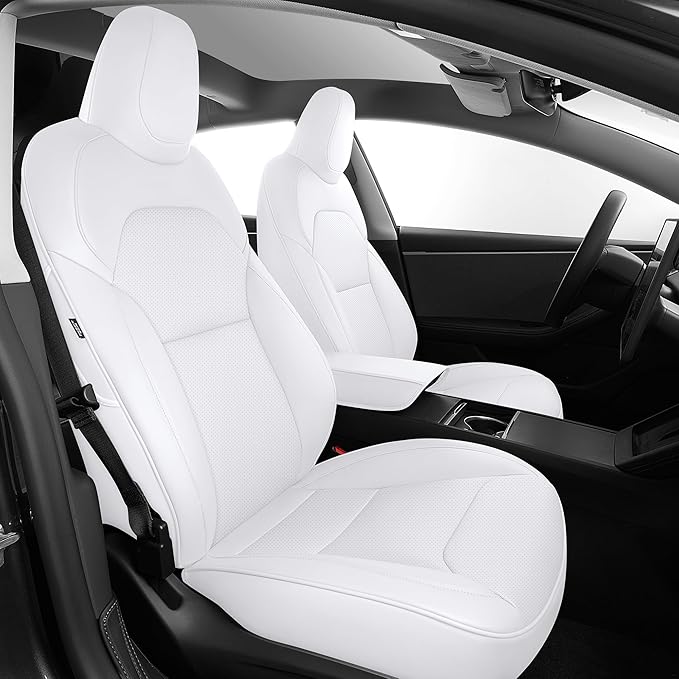 AOMSAZTO Car Seat Cover for Tesla Model 3 2024 2025 (Not for Performance) - Full Set Customized White Seat Covers (with Armrest Cover)