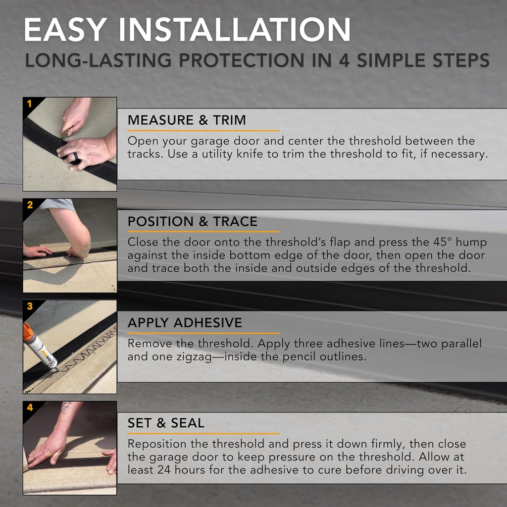 Storm Shield® 10’ Garage Door Seal Threshold Strip - Durable PVC Rubber Seal Strip - Flame Resistant, Weatherproofing Garage Door Installation - Epoxy Adhesive - Made in The USA