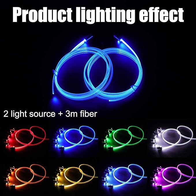 Car Ambient Lighting Optic Fiber 64 Colors Music Sound Active with RF Remote Control + APP Control Car Decorative Atmosphere Lighting Kit DC 12V 1W 3m