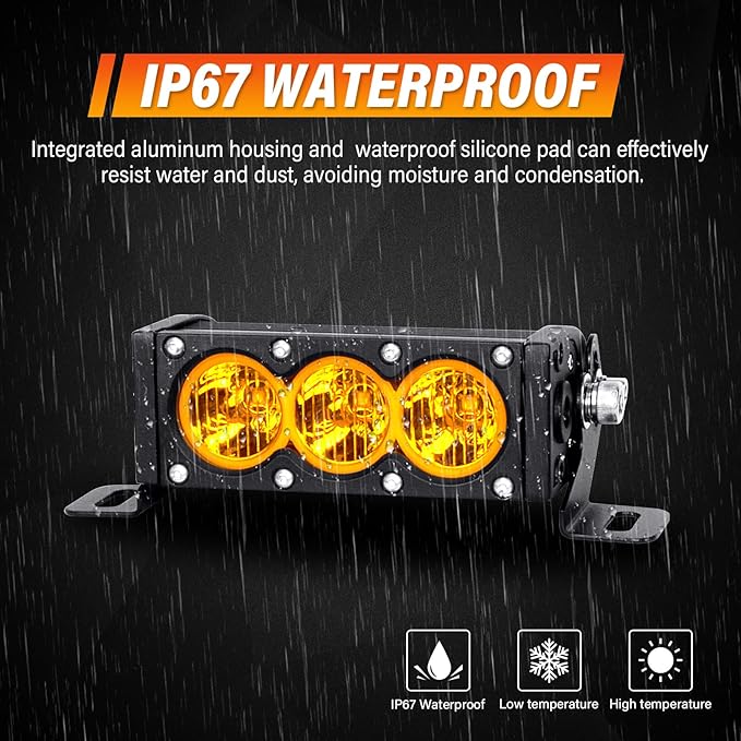 Willpower 2-Piece 6 Inch Single Row Amber LED Light Bar 30W Off-Road Light Bar Flood Beam LED Work Light Truck UTV 4x4 Cars SUVs ATVs Boats Fog Driving Light with Wiring Harness Kit
