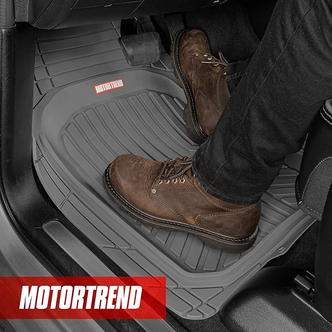 Motor Trend FlexTough Gray Floor Mats for Cars & Cargo Mat Full Set - All Weather Front & Rear Rubber Automotive Floors Mats & Cargo Liner for SUV, Car, & Van - Interior Trunk Mat & Floor Cover
