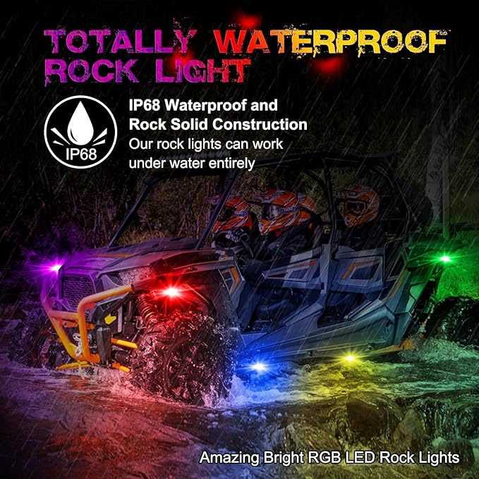 RGB LED Rock Lights Kit, 4 pods Underglow Multicolor Neon Light Pod with Bluetooth App Control Flashing Music Mode Wheel Well Light for Truck ATV UTV RZR SUV