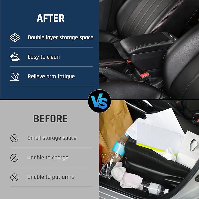 YJYWZH Armrest Box for Nissan Versa 2007-2011 Center Storage Box Hand Interior Centre Consoles with Cup Holder Arm Rest Double-Layer Accessories Black (4 USB Black with Black Thread)