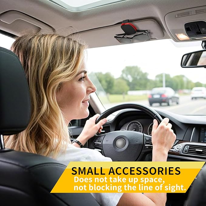 Yuoyar Sunglass Holder for Car, Magnetic Leather Sunglasses Holder and Ticket Card Clip, Car Visor Accessories, 2 Packs (Black-red)
