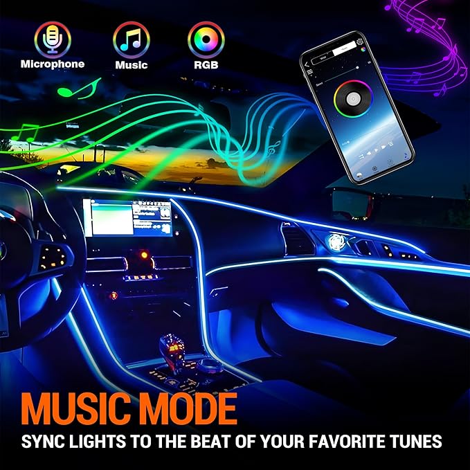 Interior Car LED Strip Lights, RGB 8-in-1 16 Million Colors Ambient Lighting Kit with 400 inches Fiber Optic Wireless APP & Remote Control Music Sync