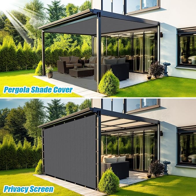 Amagenix 90% Shade Fabric 10'X 22' Gray Sun Shade Cloth with Grommets for Pergola Replacement Shade Cover Canopy, Heavy Duty, Cable Zip Ties Included (We Customized)