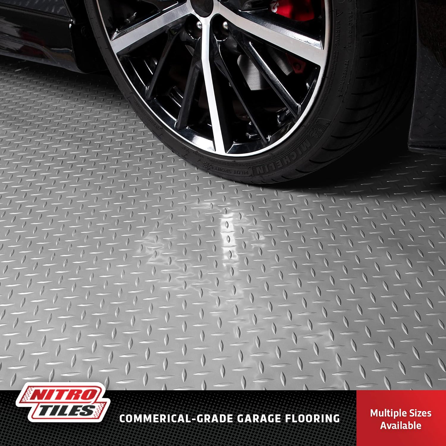 IncStores 2.5mm Thick Commercial-Grade Nitro Roll Garage Floor Mat | Flexible Vinyl Floor Mat for a Stronger and Safer Garage, Workshop, or Trailer | Diamond-Plate, Stainless Steel, 10' x 100'