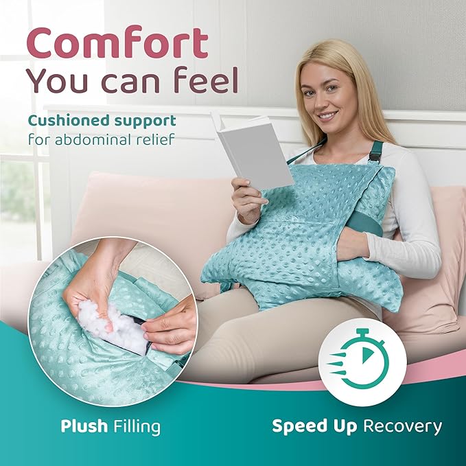 Zomaple Recovery Hysterectomy Pillow with Strap, Gel Pack & Lumbar Support – Post Abdominal Surgery Must Haves – Ideal for C-Section, Laparoscopic & Hernia Healing Comfort
