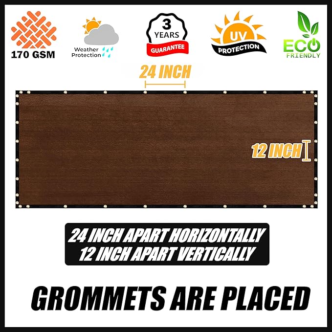 Royal Shade Custom Size 6' x 5' Brown Fence Privacy Screen Windscreen Cover Netting Mesh Fabric Cloth - Cable Zip Ties Included (We Make Custom Size)
