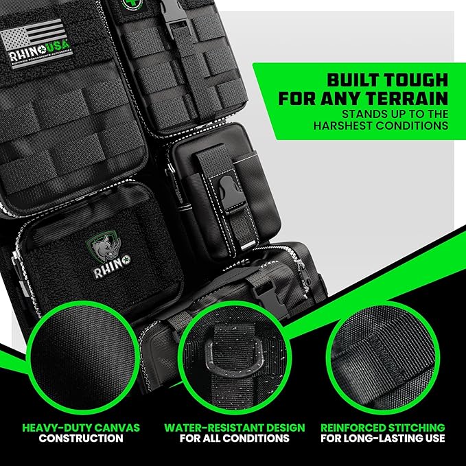 Tactical Car Seat Organizer – Military-Grade Storage for SUV, Truck, & Car – Heavy Duty Seat Organizer with Multiple Pockets & Car Accessories for Maximum Organization - Black
