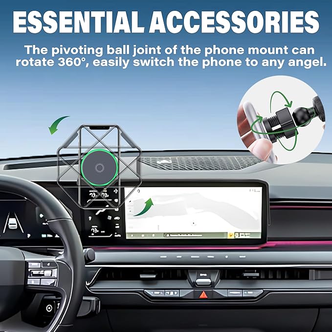 Car Phone Holder for Kia EV9 2024 2025 2026 Accessories Apply to 12.3 Inch Touch Screen 15W Fast Wireless Charger Screen Fixed Clip Cell Phone Mount Hands-Free 360 Degree Rotation