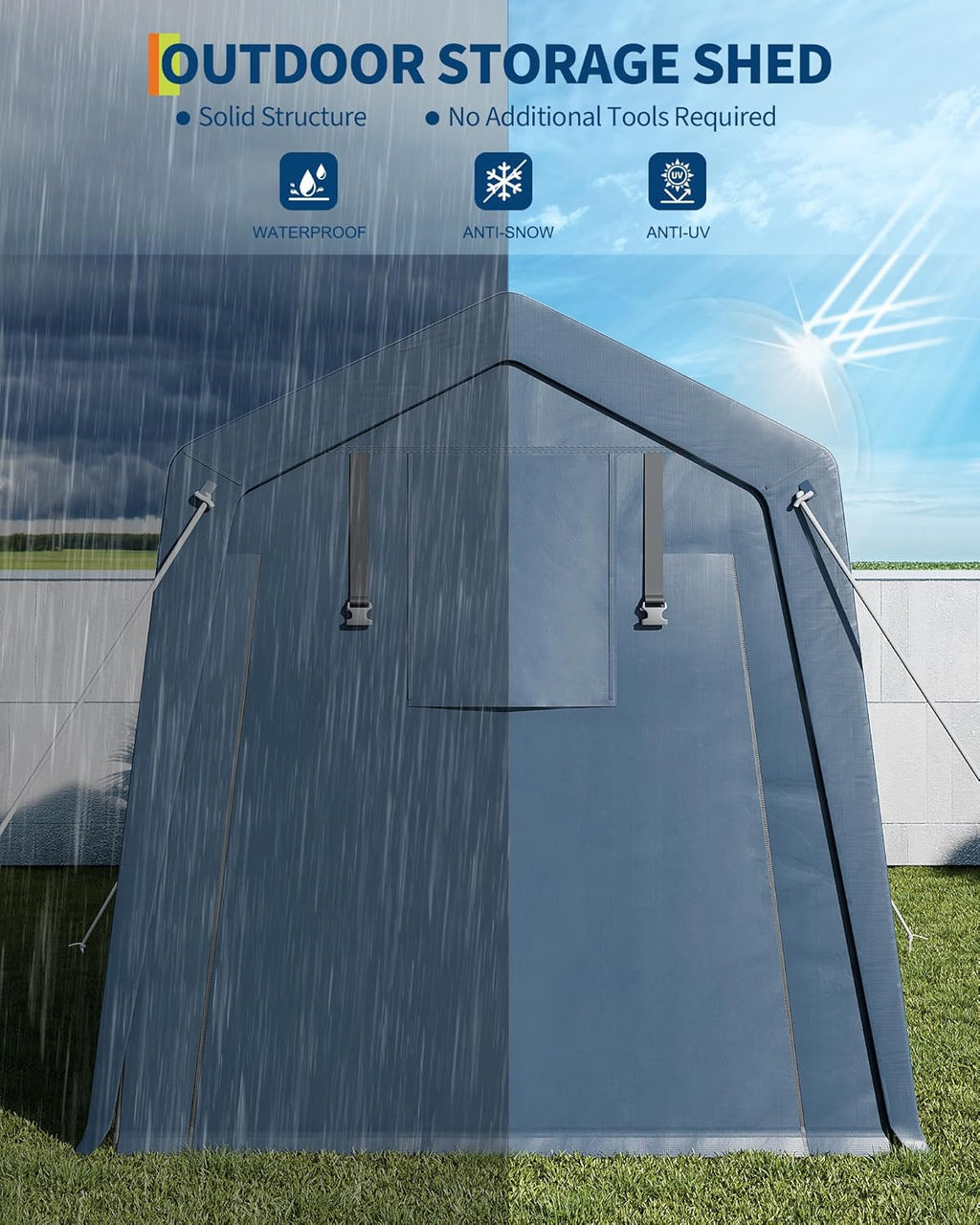 6x8 FT Outdoor Storage Shed, Portable Carport with Roll-up Ventilated Zipper Door and Windows, Heavy Duty Waterproof Tarp, Storage Sheds for Motorcycle, Bike, Firewood, Garden Tools