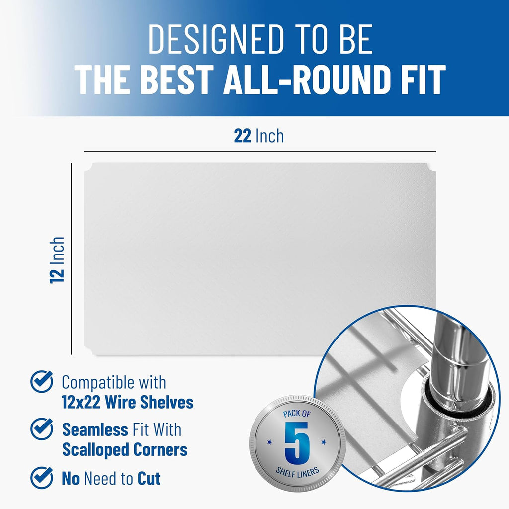 Shelf Liners for Wire Shelf System: Set of 5 in Clear: 12 x 22 inch: Plastic Wire Shelving Shelf Mats