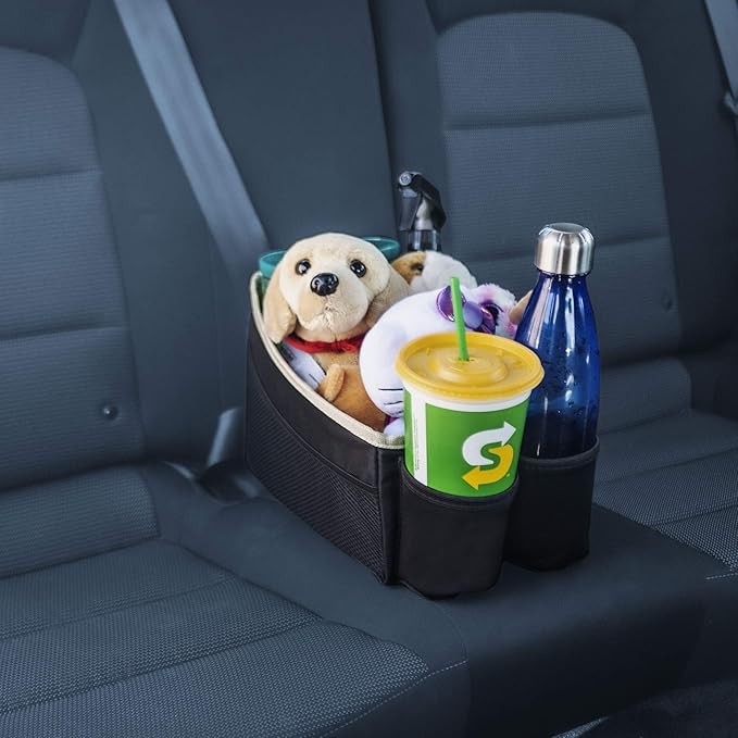 FH Group E-Z Travel Multi-Use Car Organizer with Cup Holders | Back Seat Storage Gray