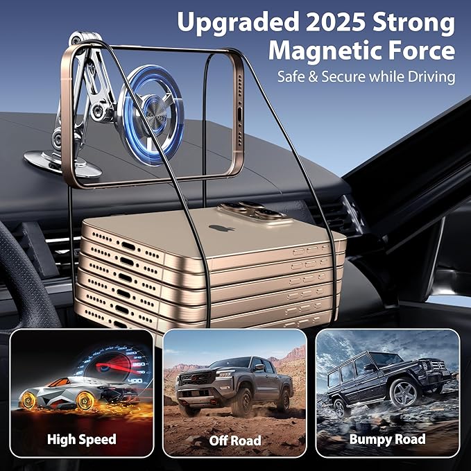 Ultra Magnetic Long-Arm Phone Holder Stand, Fits for MagSafe Car Mount Bracket【Windshield+Vent+Dash】, 360° Rotation Adjustable Strong Magnet Car Mount Desk Office Phone Cradle Holder, Silver